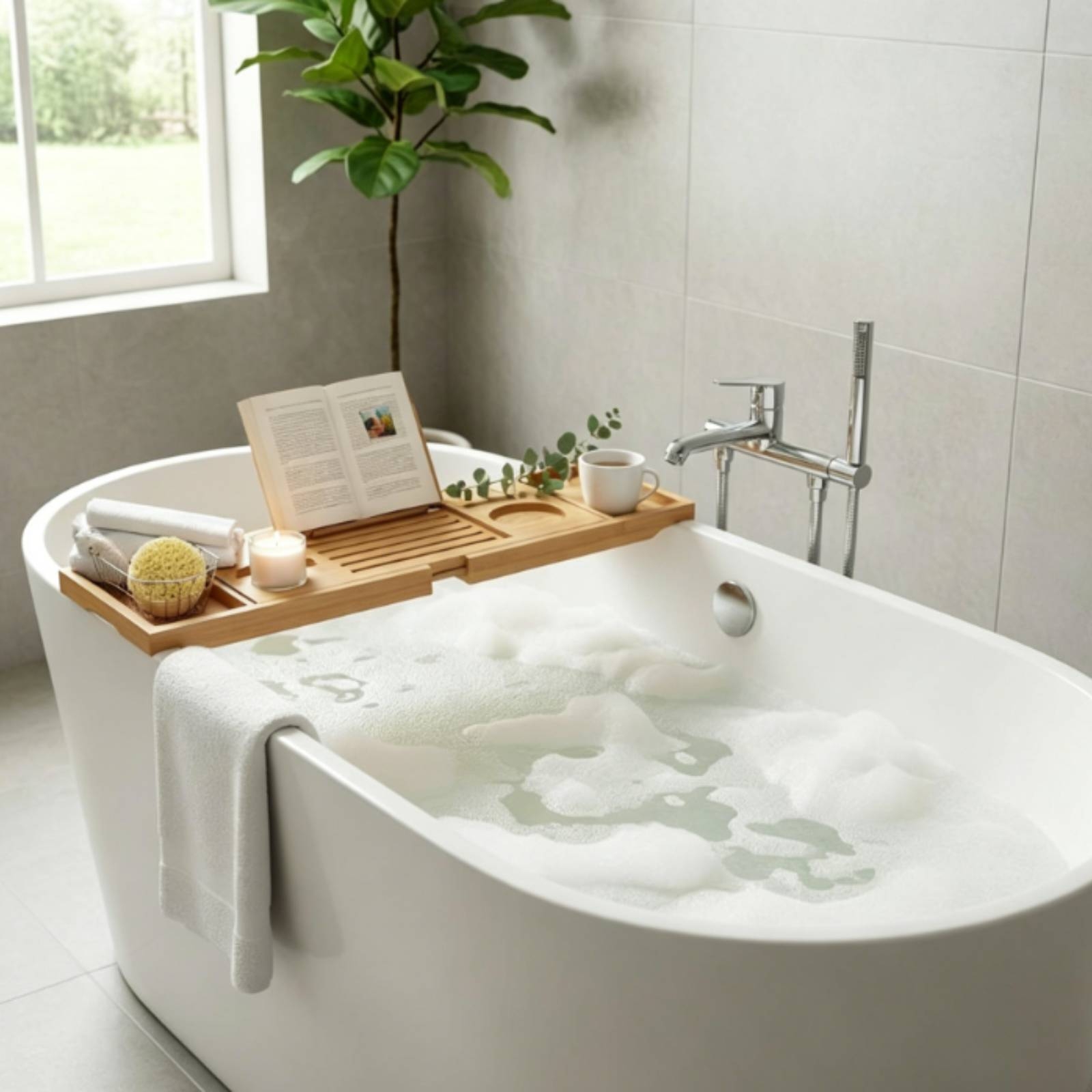 Bath Caddy Tray - Bathtub Tray Wood Grain Bath Tray