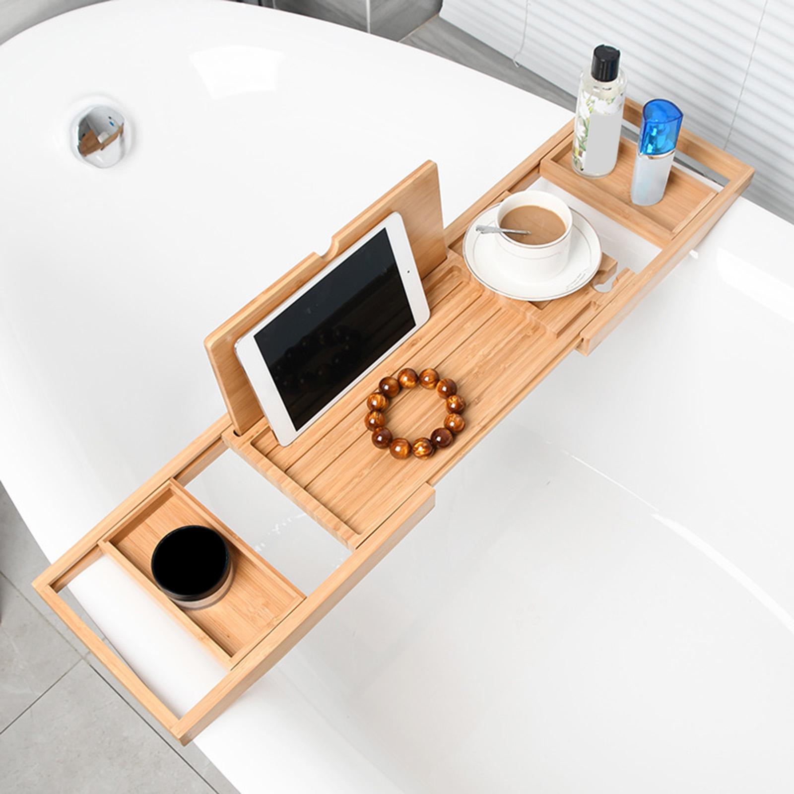 Bath Caddy Tray - Bathtub Accessory Stretchable Bamboo Caddy Tray