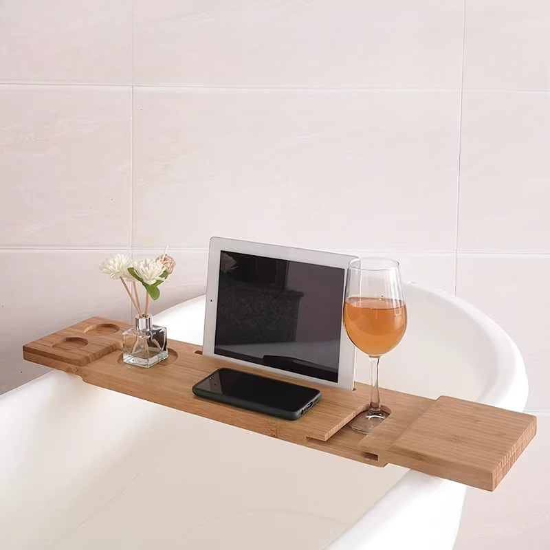 Bamboo Bathtub Caddy with Tabl - Bath Caddy Tray recension och pris