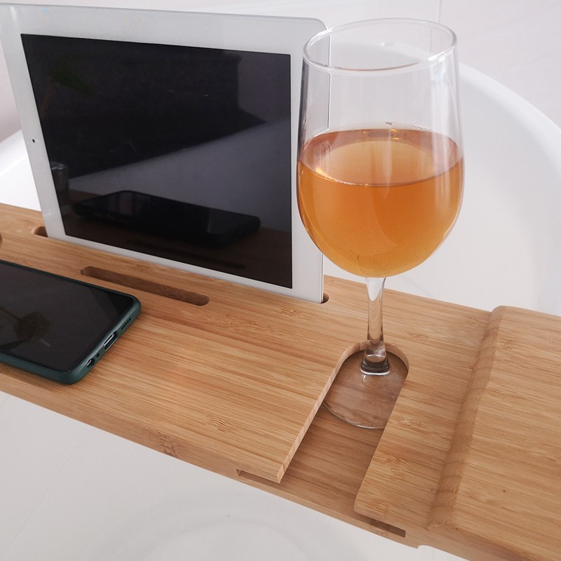 Bamboo Bathtub Caddy with Tabl - Bath Caddy Tray recension och pris