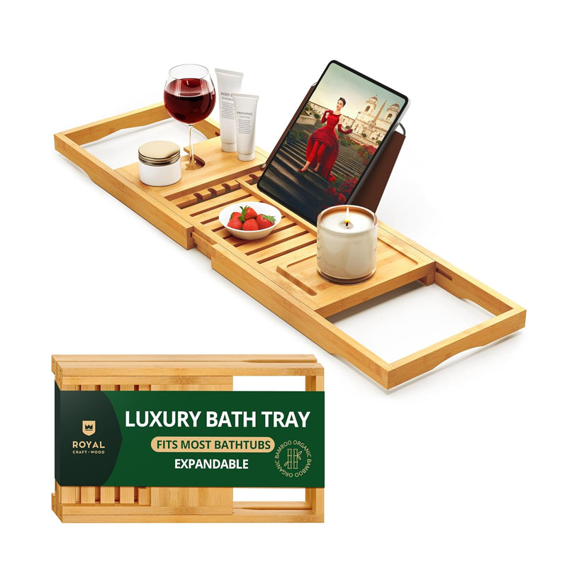 Adjustable Bamboo Bathtub Tray - Bath Caddy Tray recension och pris