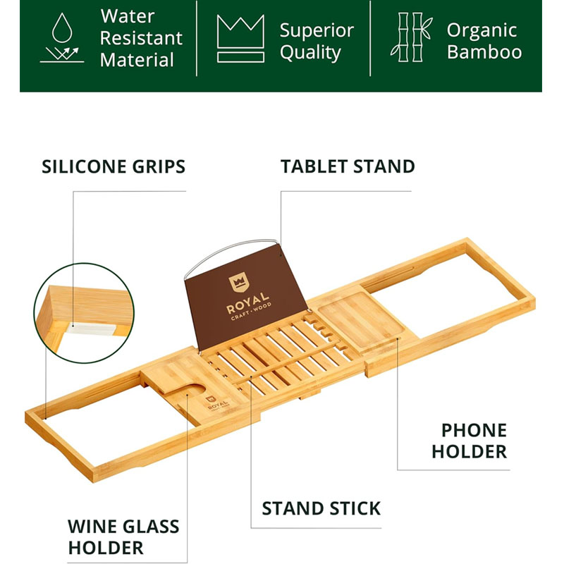 Adjustable Bamboo Bathtub Tray - Bath Caddy Tray recension och pris